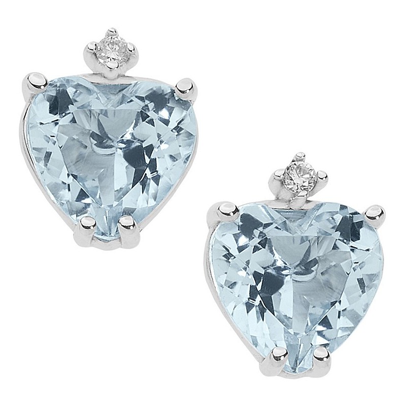 Orecchini  acquamarina cuore e diamanti