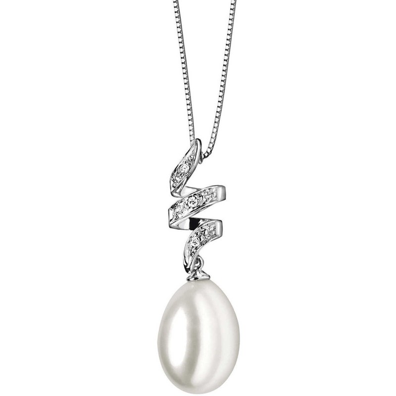 Collana oro bianco con perla goccia e diamanti