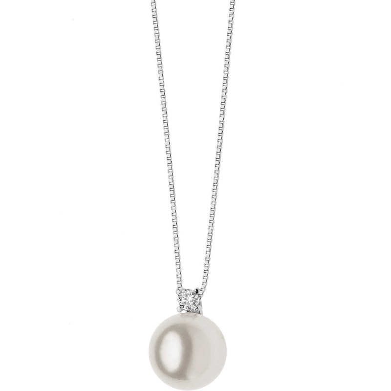 Collana oro bianco con Perla Akoya e diamanti
