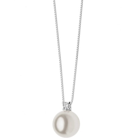 Collana oro bianco con Perla Akoya e diamanti