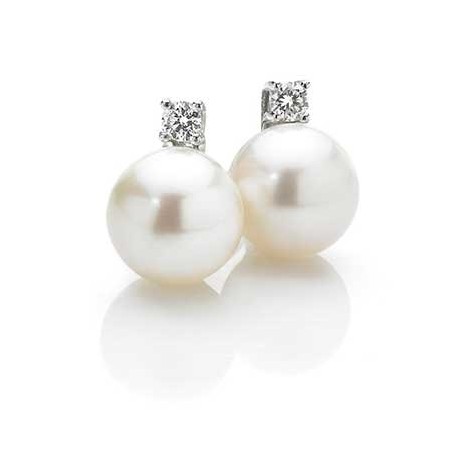 Orecchini oro bianco perle AKOYA 8/8,5 e diamanti Comete