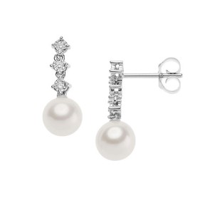 Orecchini oro bianco, perle e diamanti