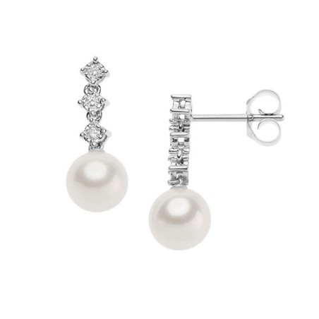 Orecchini oro bianco, perle e diamanti