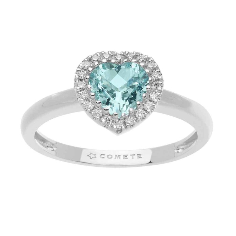 Anello Acquamarina cuore e diamanti