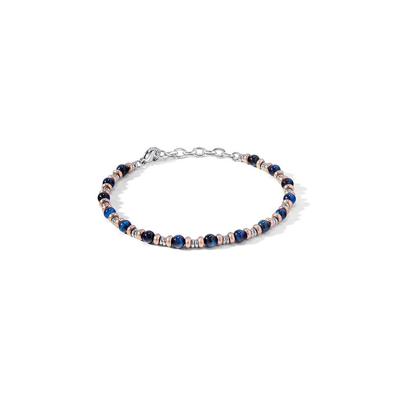 Bracciale in Acciaio, Pvd rosè e Agata blu
