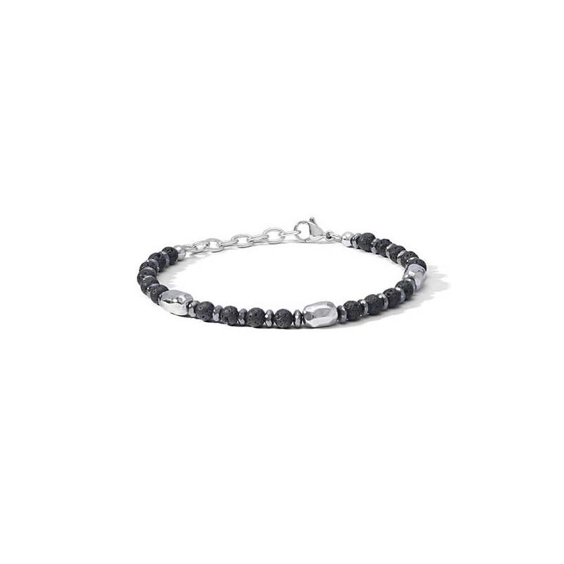 Bracciale in acciaio con Pietra Lavica ed Ematite UBR 1206