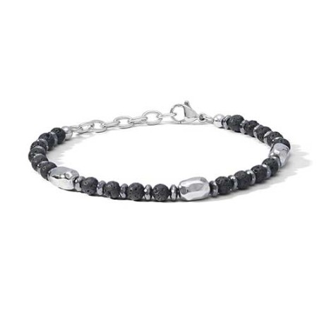 Bracciale in acciaio con Pietra Lavica ed Ematite UBR 1206
