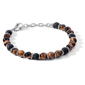 Bracciale in Acciaio, occhio di tigre e pietra nera lavica UBR 1141