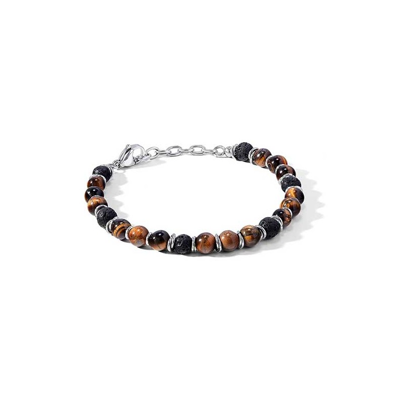Bracciale in Acciaio, occhio di tigre e pietra nera lavica