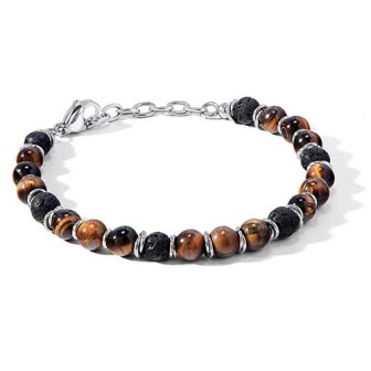 Bracciale in Acciaio, occhio di tigre e pietra nera lavica UBR 1141