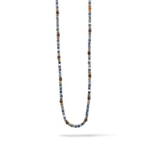 Collana in Acciaio, Ematite nera e Occhio di Tigre UGL 736