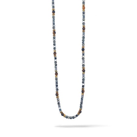 Collana in Acciaio, Ematite nera e Occhio di Tigre UGL 736