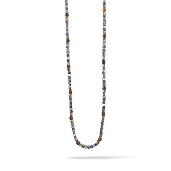 Collana in Acciaio, Ematite nera e Occhio di Tigre UGL 736