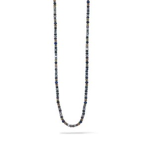 Collana in Acciaio, Ematite nera e Pietra Lapis UGL 737