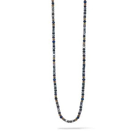 Collana in Acciaio, Ematite nera e Pietra Lapis UGL 737