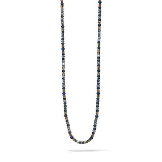 Collana in Acciaio, Ematite nera e Pietra Lapis UGL 737