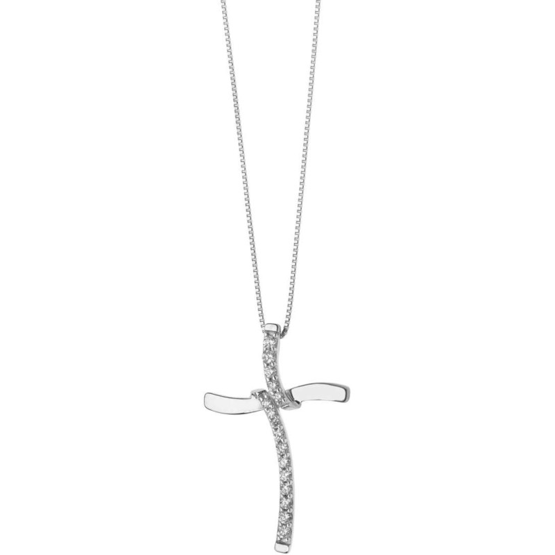 Girocollo croce diamanti e oro bianco