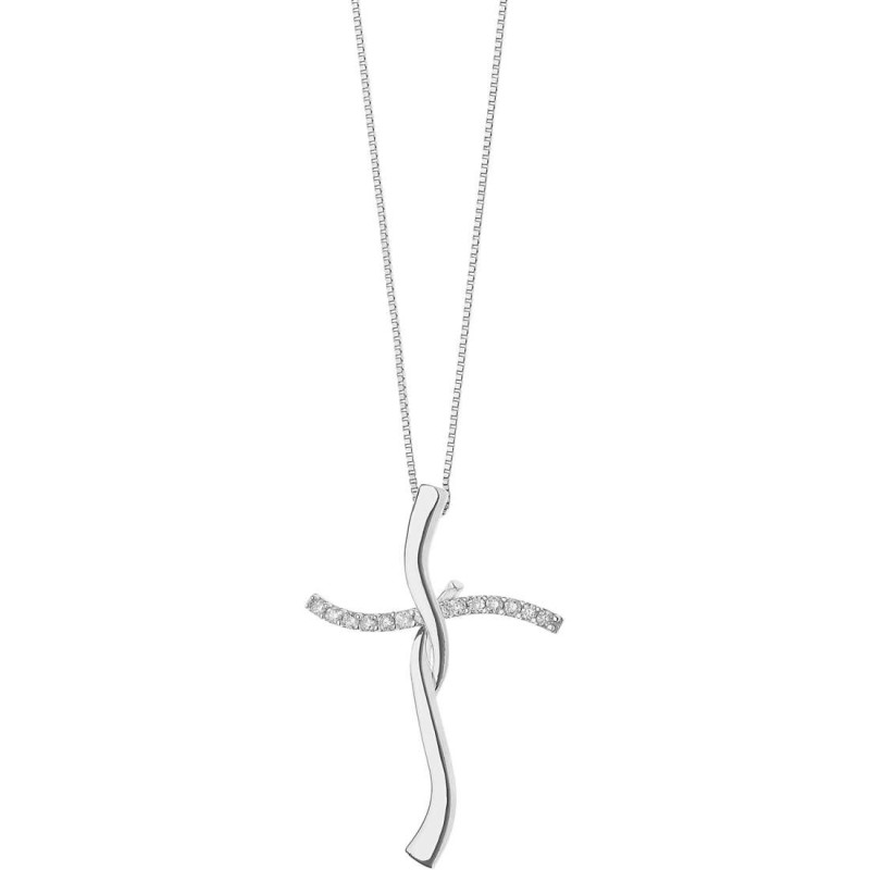 Girocollo oro bianco e croce diamanti
